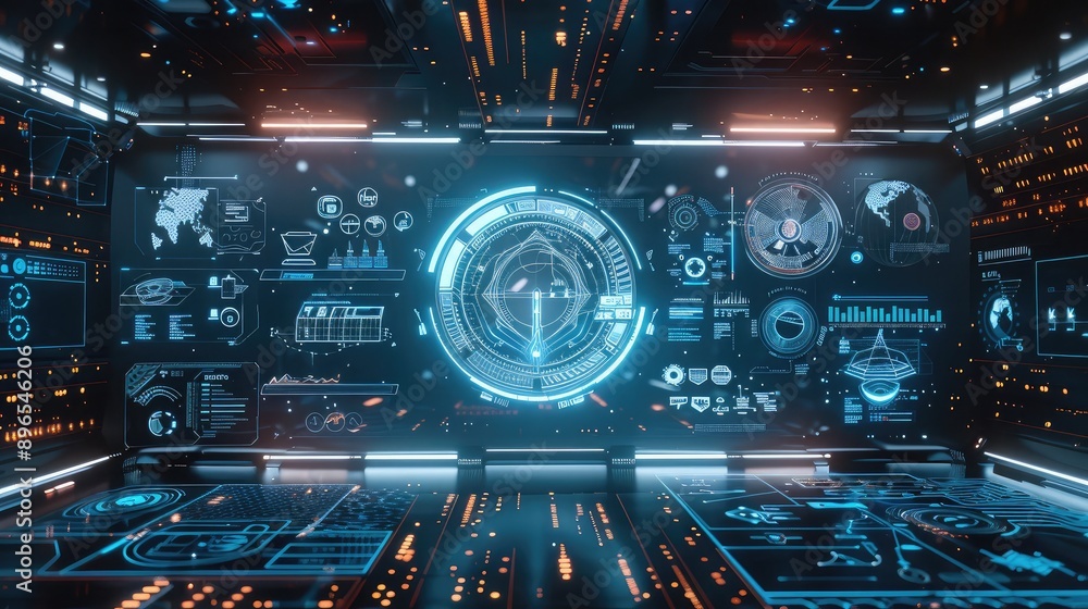 Aufkleber a high-resolution image of a digital interface with holographic communication icons.