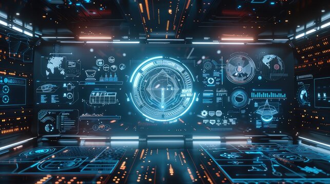 A high-resolution image of a digital interface with holographic communication icons.