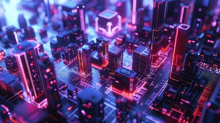 Obraz premium A high-resolution image of a smart city with interconnected technology elements.