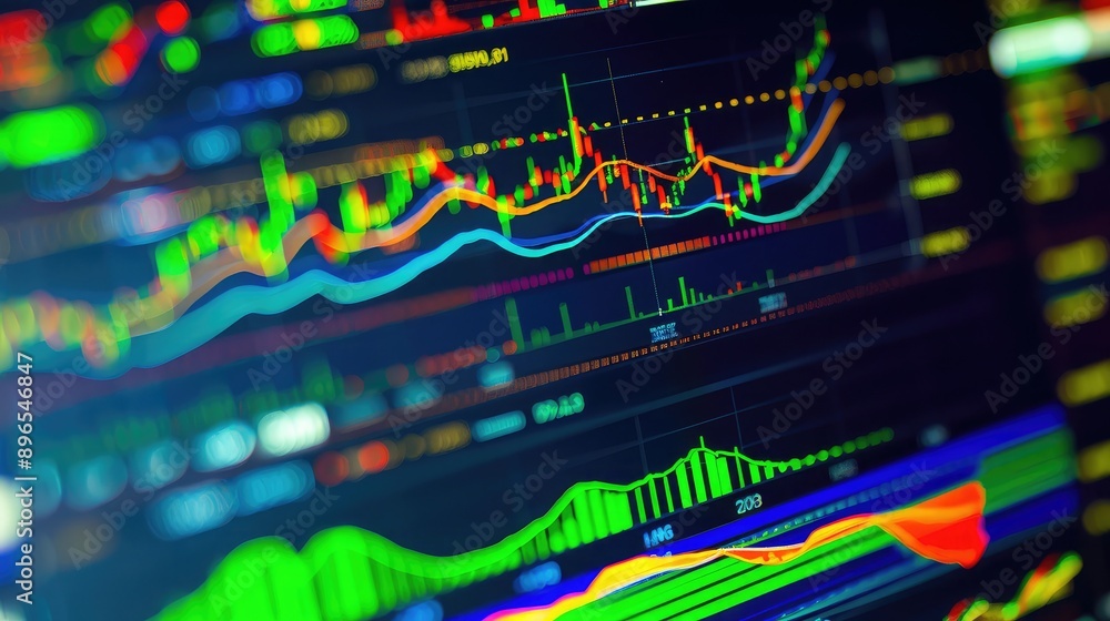Poster a high-resolution image of a stock market graph on a computer screen.