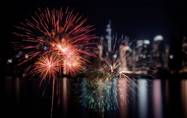 Beautiful bright Fireworks at dark sky