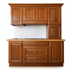 Wooden Kitchen Cabinet with White Tile Backsplash