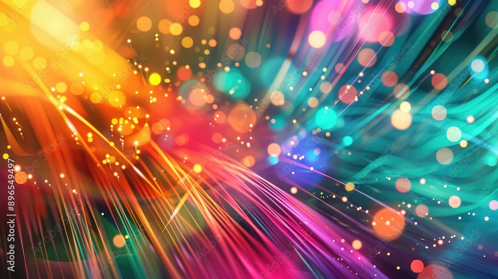 Poster a vibrant background with abstract lines and bright colors representing data transfer.