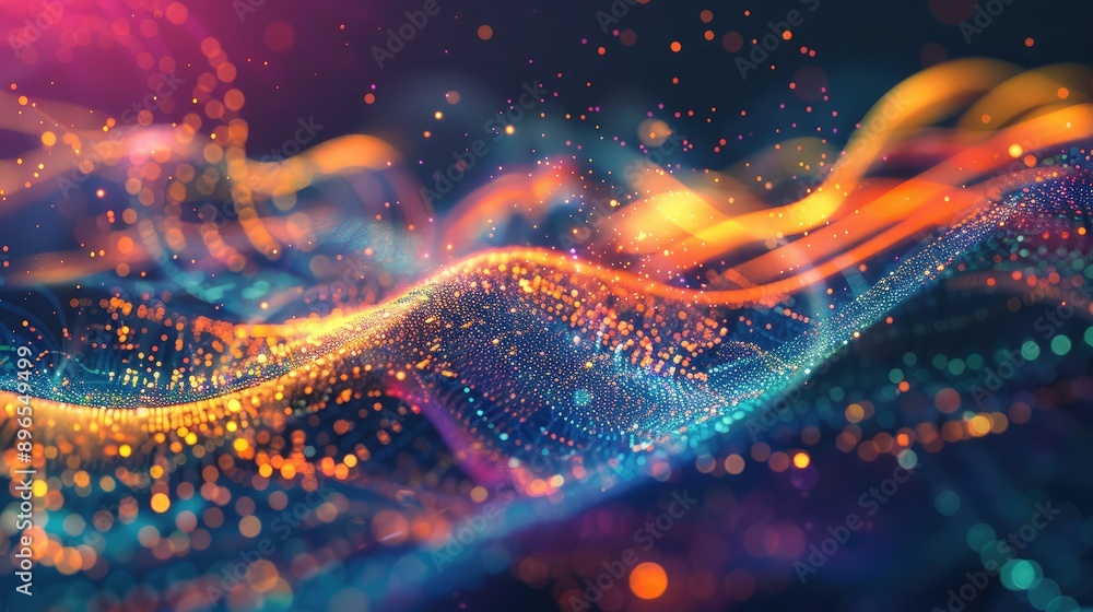 Poster a vibrant background with abstract lines and bright colors representing data transfer.