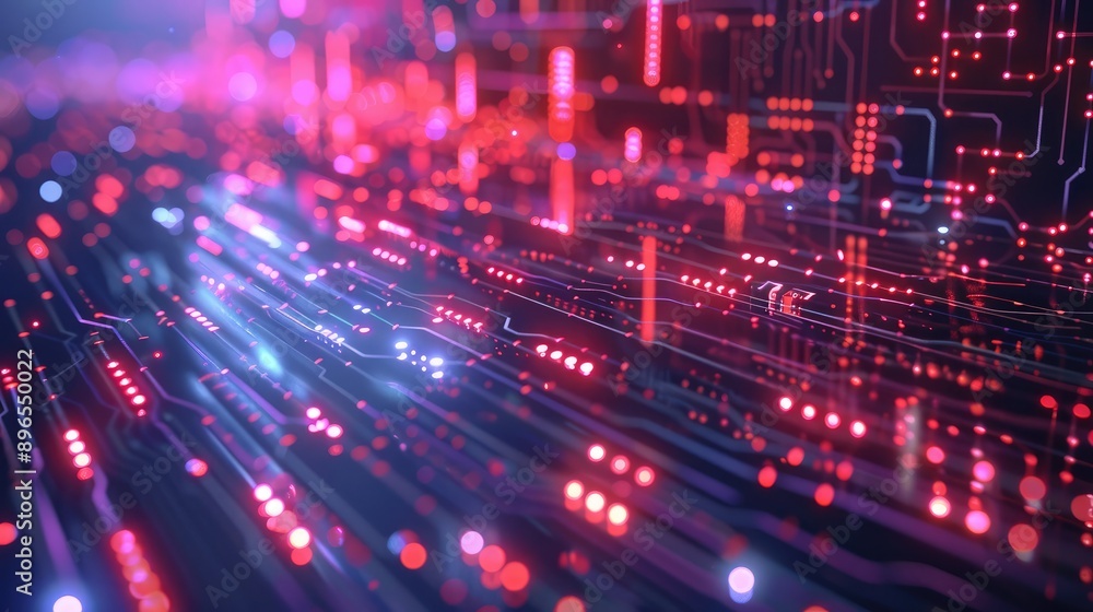 Poster an abstract background with a digital matrix of glowing lines and data symbols.