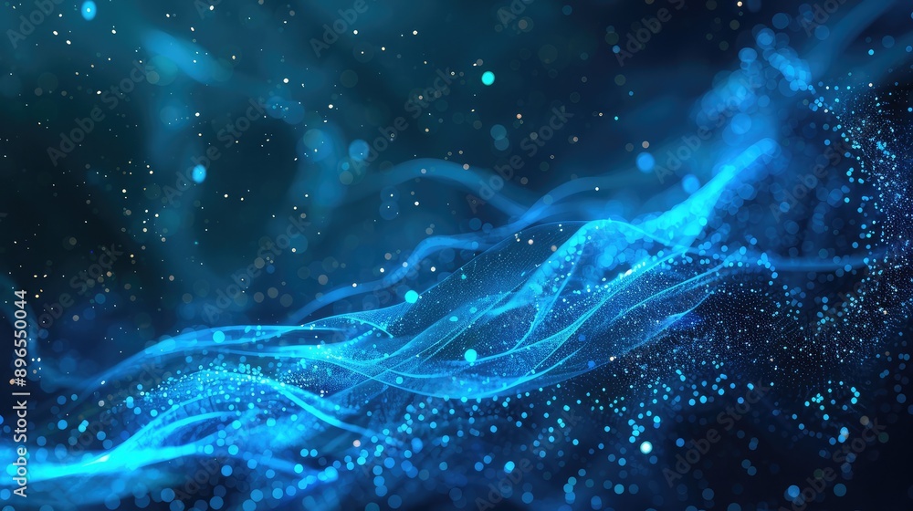 Aufkleber an abstract background with glowing blue lines and digital particles.