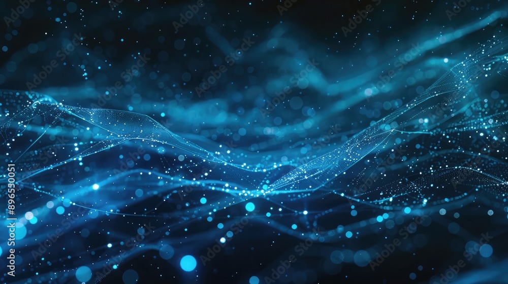 Aufkleber an abstract background with glowing blue lines and digital particles.