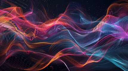 An abstract background with swirling data lines and digital particles.