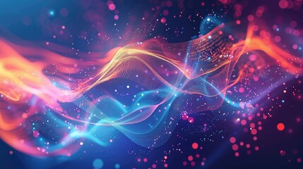 Fototapeta premium An abstract background with swirling lines and glowing dots representing data flow.