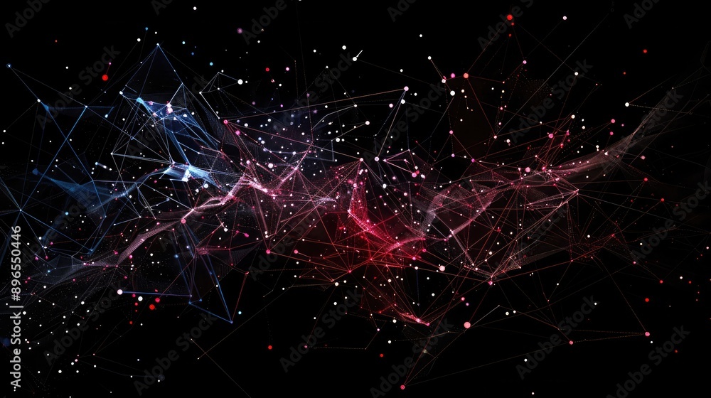 Poster an abstract digital representation of a business network with data points.