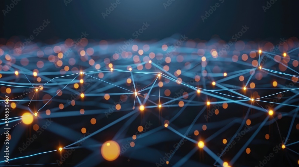 Poster an abstract digital representation of a business network with data points.