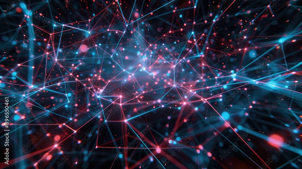 Poster an abstract digital representation of a business network with data points.