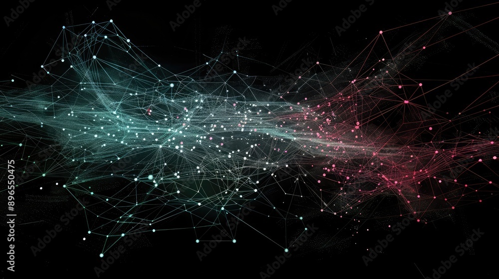 Poster an abstract digital representation of a business network with data points.