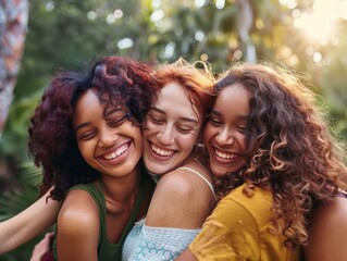 Fototapeta premium Young female friends standing side by side