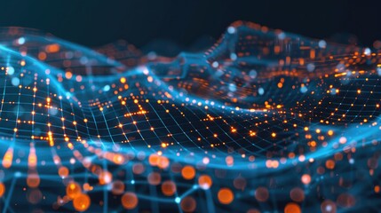 An abstract digital representation of a business network with data points.
