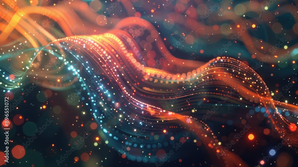 Poster an abstract representation of big data with flowing lines and digital particles.
