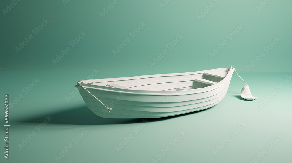 Wall mural white boat on blue water made by midjourney