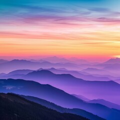 Fototapeta premium Misty mountain range at sunrise with vibrant sky, nature landscape. Tranquil and serene concept