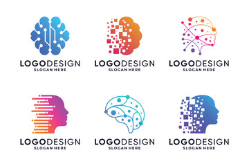 Brain tech logo, artificial intelligence logo design collection