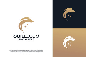 Feather pen logo design with golden color