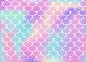 Gradient mermaid background with holographic scales. Bright color transitions. Fish tail banner and invitation. Underwater and sea pattern for girlie party. Multicolor backdrop with gradient mermaid.