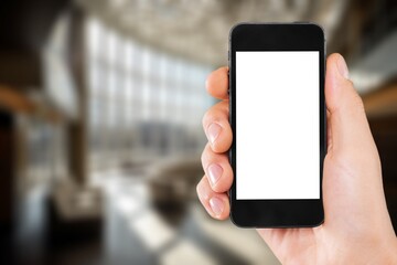 Hand hold cell phone with blank screen