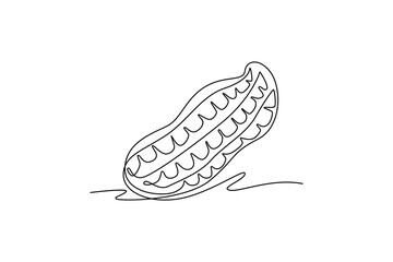 Continuous one line drawing of one whole healthy roasted organic peanut for farm logo identity. Fresh yummy groundnut concept for edible seeds icon. Single line draw design vector graphic illustration