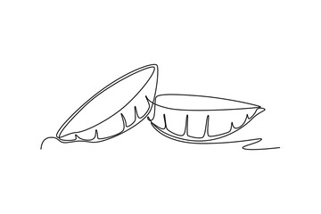 Continuous one line drawing sliced healthy organic hot sweet potato for orchard logo identity. Fresh ipomoea batatas concept for botanically icon. Single line draw design vector graphic illustration