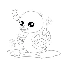 Obraz premium Cute Cartoon Swan Line Art For Kids Coloring Page.