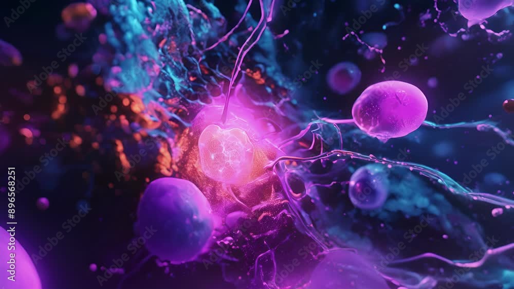 Poster a fluorescent microscopy image showing the distribution of proteins and enzymes within a cell essent