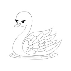 Line Art Cartoon Swan For Kids Coloring Page.