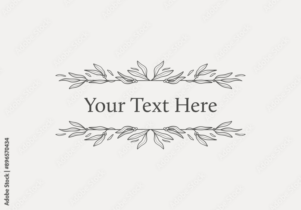 Poster isolated leaf floral header divider line art vector line. flower leaves border frame for text title