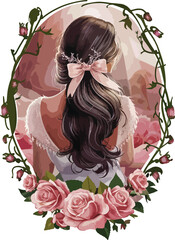 Naklejka premium Charming Art Girl Back View Clipart PNG