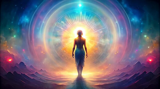 Silhouetted Figure in Radiant Light, Cosmic Spiritual Awakening