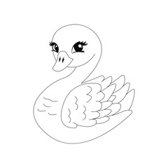 Line Art of Beautiful Cartoon Swan For Kids Coloring Page and Kids T-Shirt.