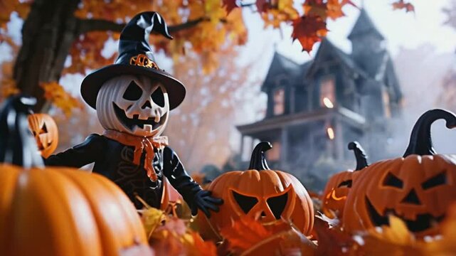 Spooky orange pumpkin lantern with carved grin, classic Halloween night vector illustration