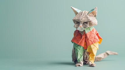Psychedelic Origami Cat in Vibrant Green Wonderland, Generative Ai