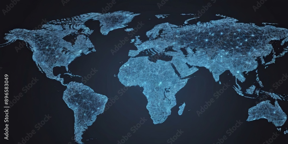 Poster a blue and white globe with a network of lights on it