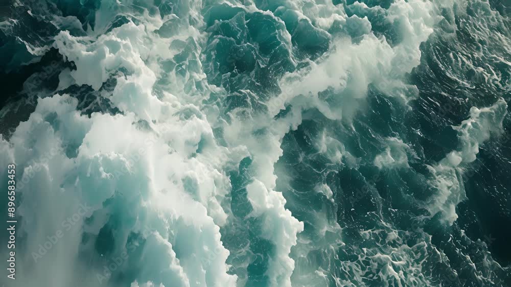 Poster a dramatic print of crashing waves and frothy whitecaps capturing both the power and fluidity of the
