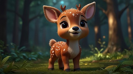 cute cartoon deer in forest