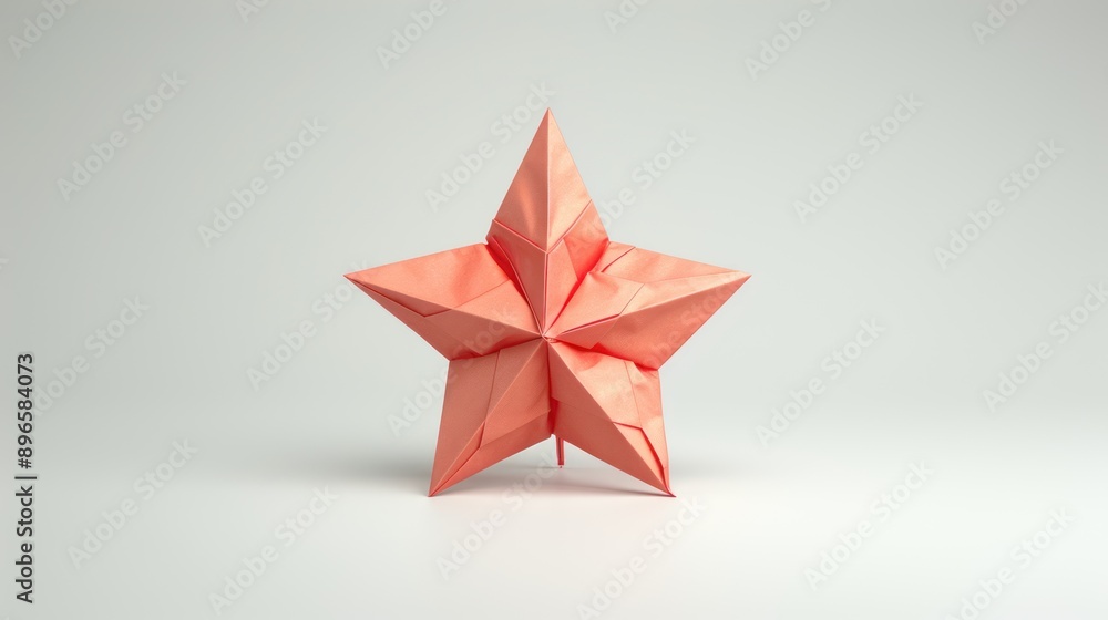 Poster brightly lit anonymous origami star on white background with minimalistic clean lines, generative ai