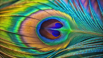 Obraz premium Close up of a vibrant peacock feather, peacock, colorful, feather, close up, bird, beauty, exotic, wildlife, plumage