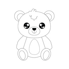 Cute Simple Cartoon Bear Line Art For Kids Coloring Page.