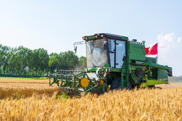combine harvester working on a wheat field