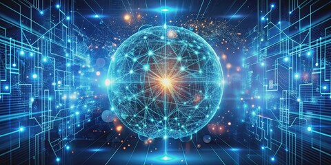 Fototapeta premium A futuristic artificial intelligence generating complex algorithms, AI, technology, future, innovation