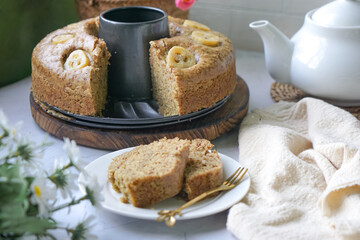 Homemade steamed sponge banana cake