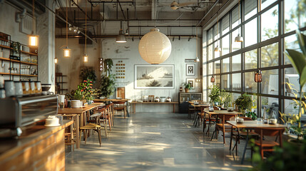 modern minimalist caf&eacute; interior