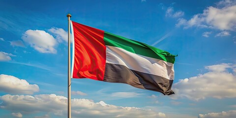 UAE flag flying in the wind on National Day, UAE, United Arab Emirates, flag, national, holiday, celebration, Middle East, heritage