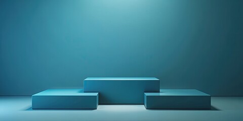 Minimalistic double podium in petrol blue on blue background, rendering, Minimalistic, double podium, petrol blue