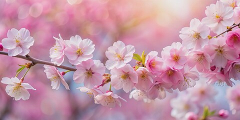 Soft pink cherry blossom flowers blooming in spring, cherry blossom, pink, flowers, petals, spring, blooming, nature, delicate